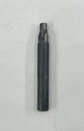 A black metal socket wrench bit with a slotted center, shown vertically on a textured white background.