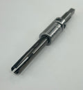 A metal mechanical tool or hardware component with a silver cylindrical body and dark gray forked ends, photographed on a plain light background.