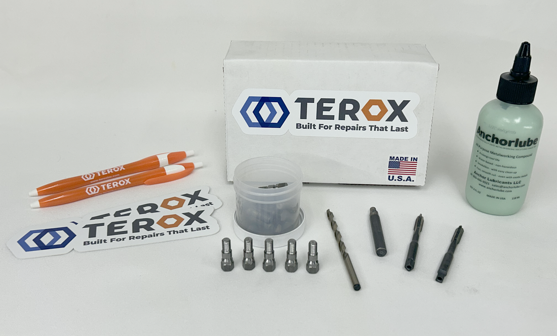 Terox Starter Kit, Size 2 - Cast Iron, Anchorlube, Drill bit, Finishing, Starting, Bottoming Taps, and Pins